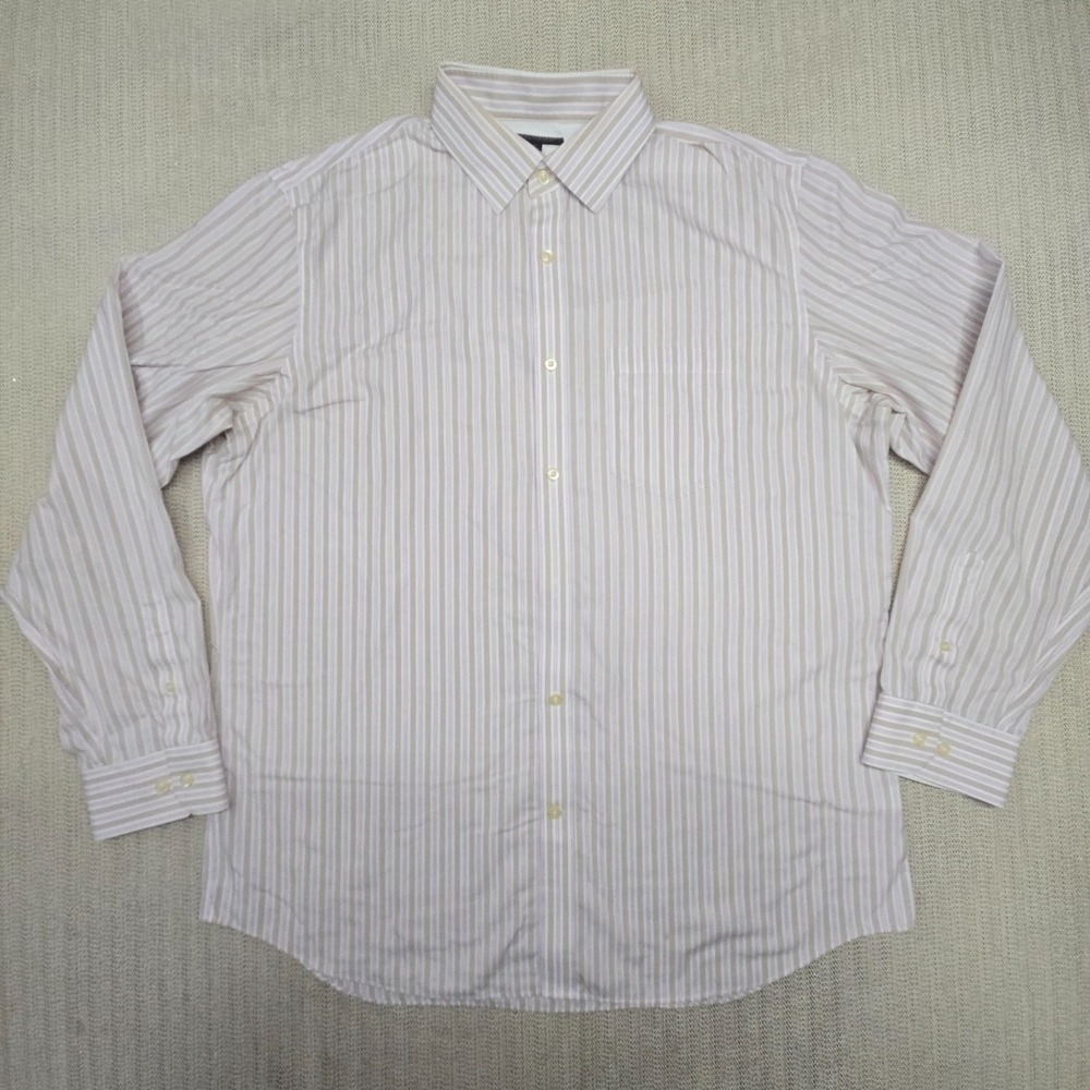 Banana Republic Shirt Mens XL White Beige Striped Button Down Dress Classic Fit